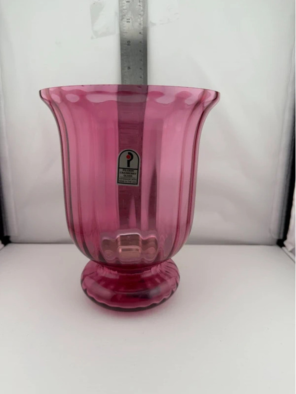 Vintage Pilgrim Cranberry Glass Vase Handmade with Gold USA